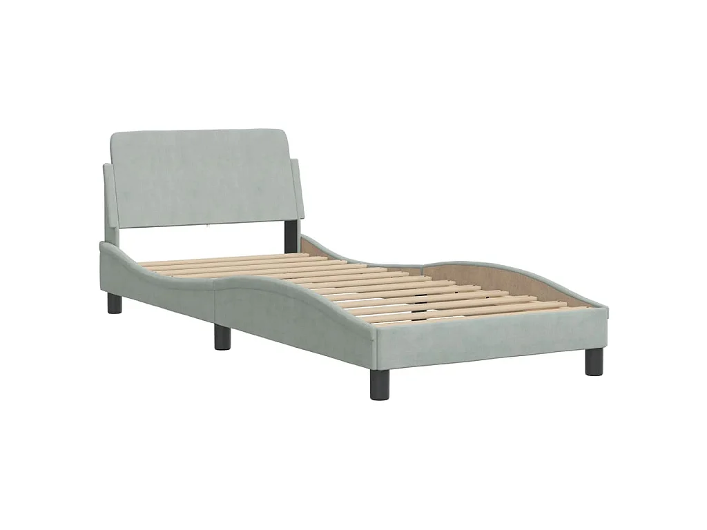 Lit avec matelas Dover gris clair 90x190 cm velours