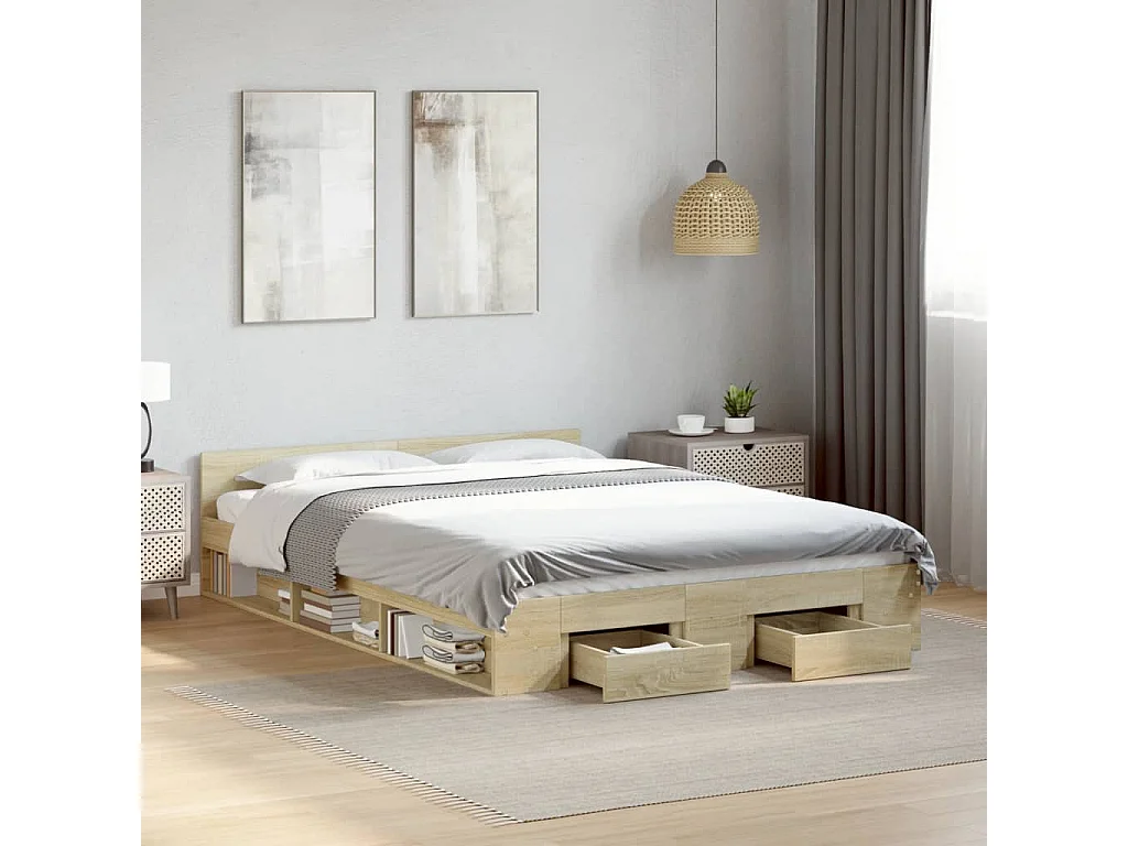 Bettgestell mit Schubladen Sonoma-Eiche 135x190cm Holzwerkstoff