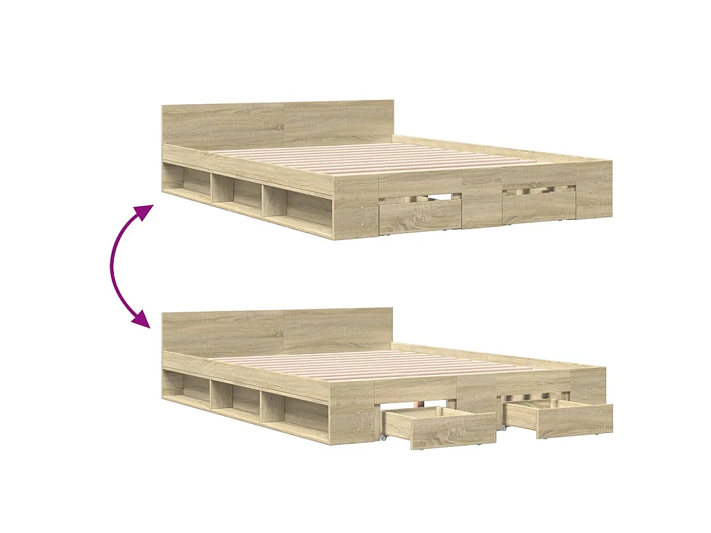 Bettgestell mit Schubladen Sonoma-Eiche 135x190cm Holzwerkstoff