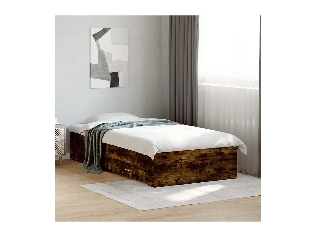 Cadre de lit avec tiroirs sans matelas chêne fumé 90x200 cm