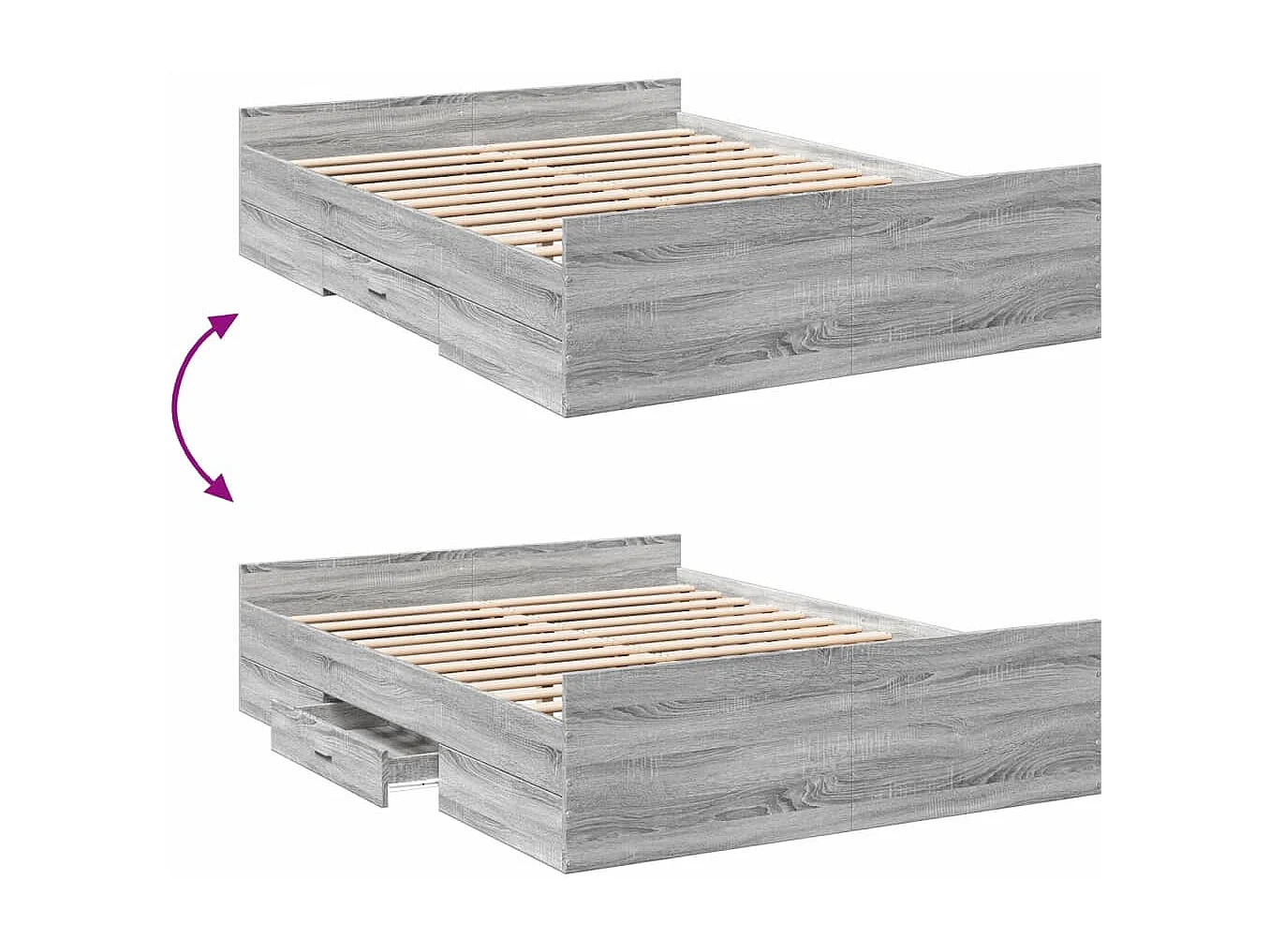 Bettgestell mit Schubladen Grau Sonoma 120x190 cm Holzwerkstoff