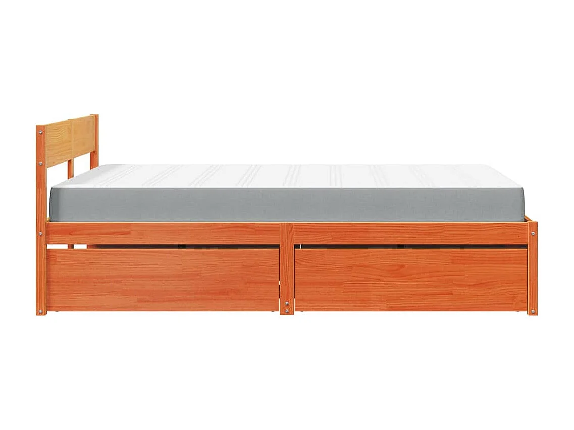 Lit avec tiroirs/matelas cire marron 140x190 cm bois massif pin
