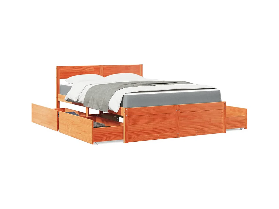 Bed met lades en matras massief grenenhout wasbruin 140x190 cm
