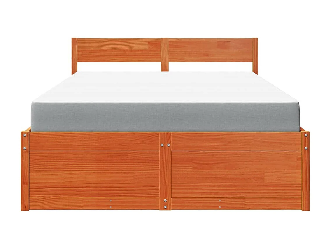 Cama con cajones y colchón madera pino marrón cera 140x190 cm