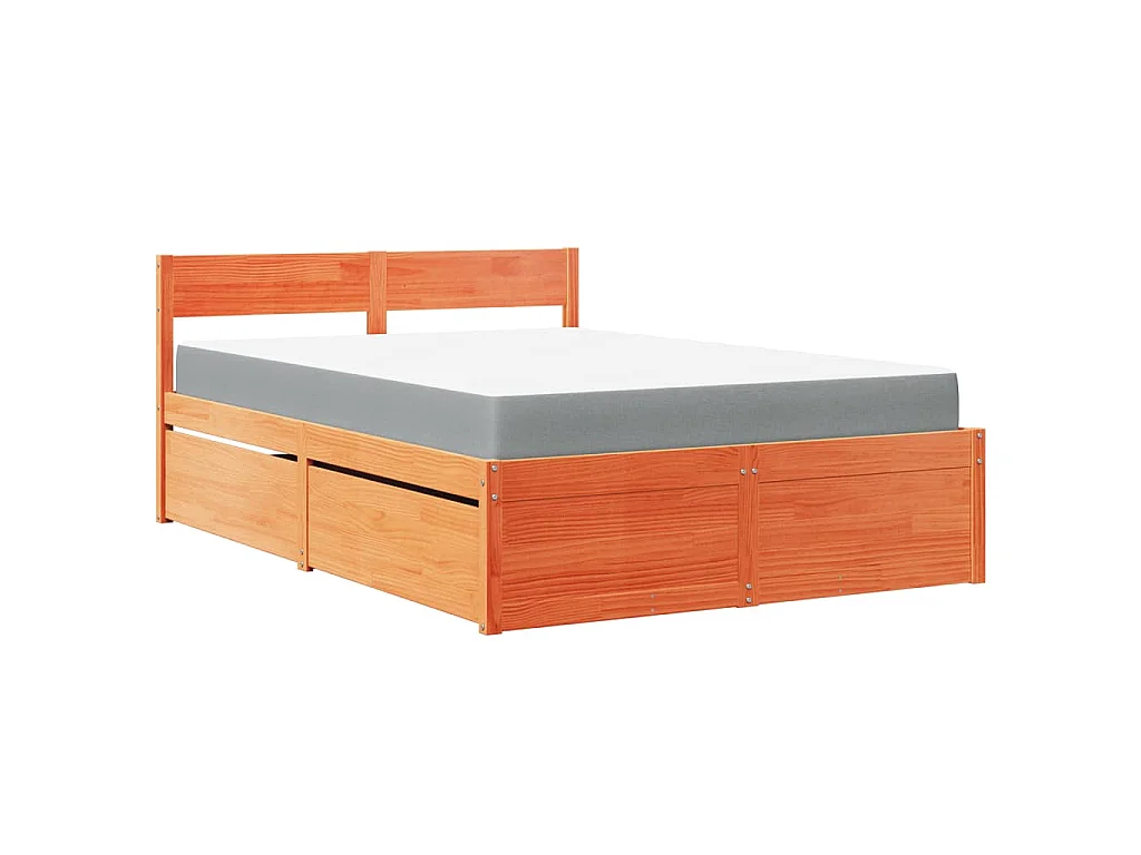 Letto Cassetti e Materasso Marrone Cera 140x190cm Massello Pino