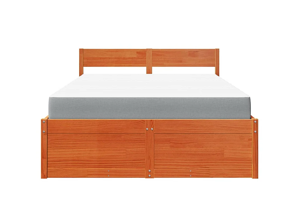 Letto Cassetti e Materasso Marrone Cera 140x190cm Massello Pino