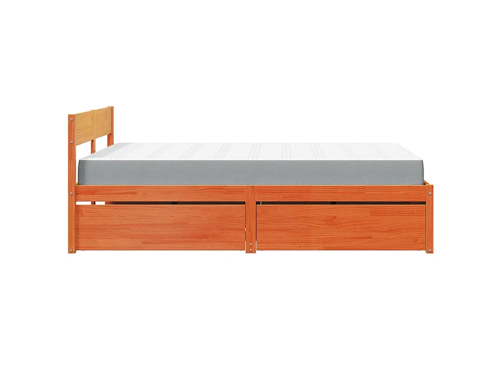 Letto Cassetti e Materasso Marrone Cera 140x190cm Massello Pino