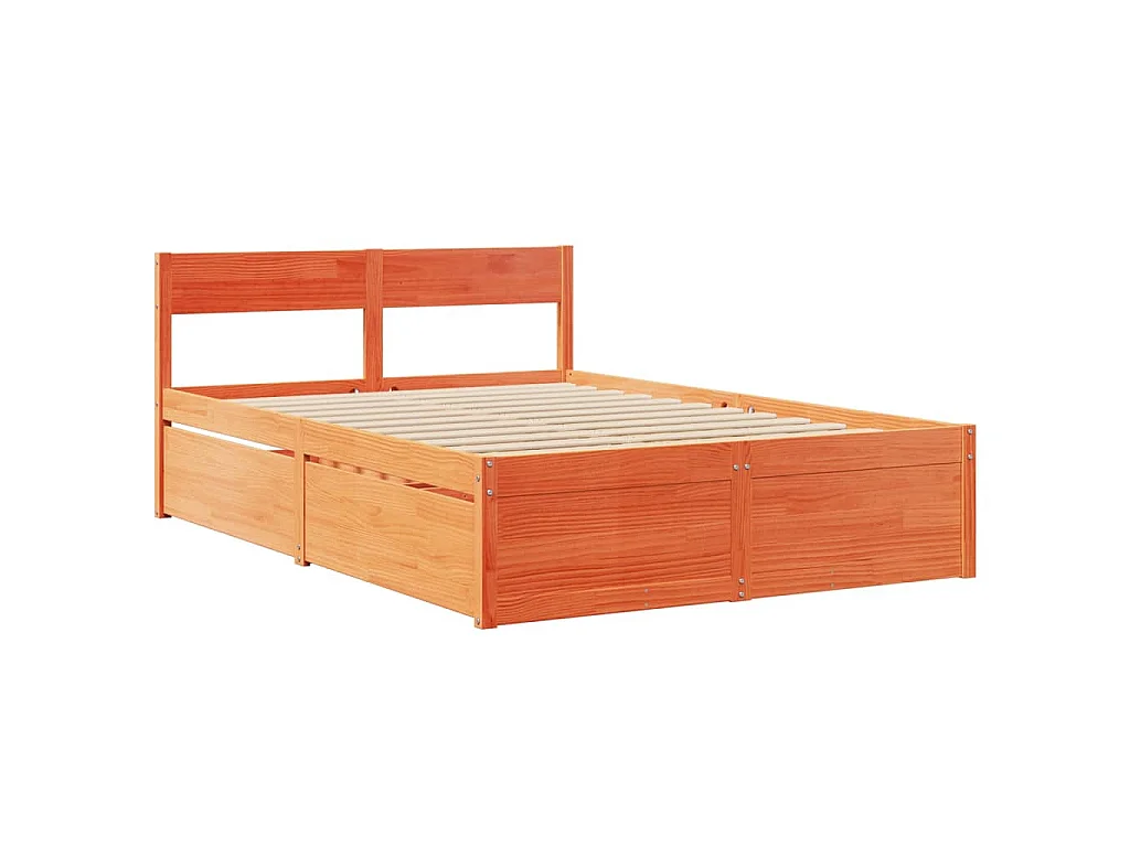 Letto Cassetti e Materasso Marrone Cera 140x190cm Massello Pino