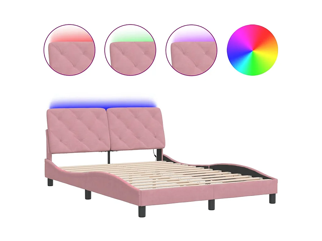 Giroletto con LED senza Materasso Rosa 140x200 cm in Velluto