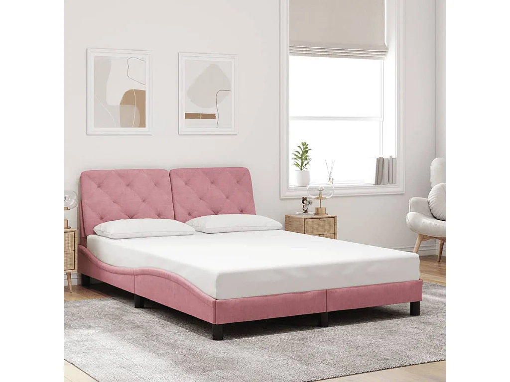 Giroletto con LED senza Materasso Rosa 140x200 cm in Velluto