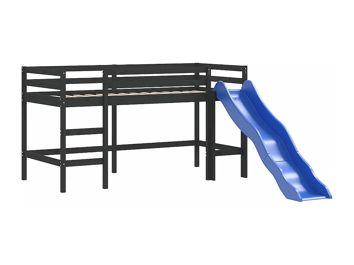 Kinderhochbett mit Turm Weiß & Schwarz 80x200 cm Kiefernholz