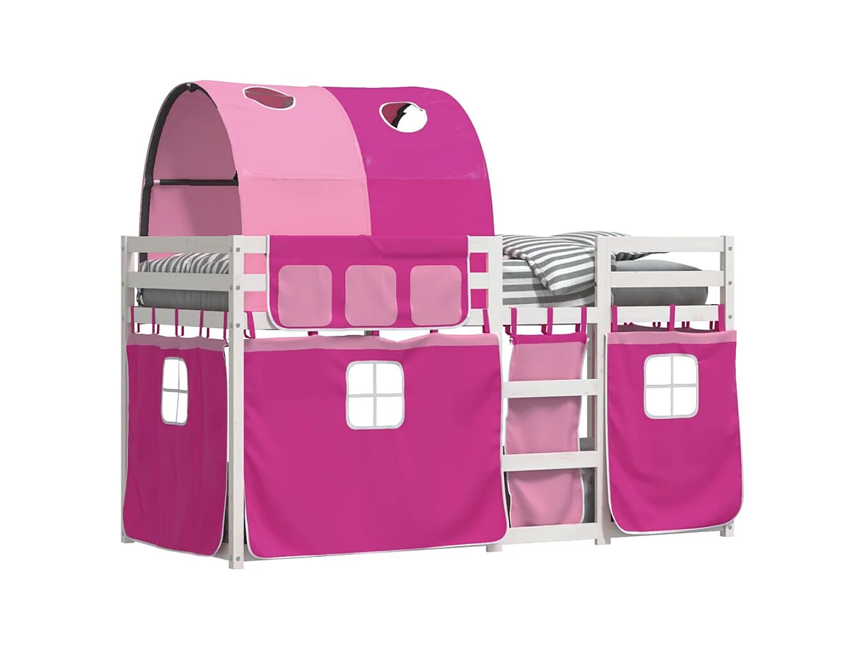 Stapelbed met gordijnen 80x200 cm grenenhout roze