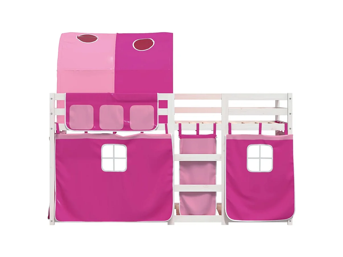 Stapelbed met gordijnen 80x200 cm grenenhout roze