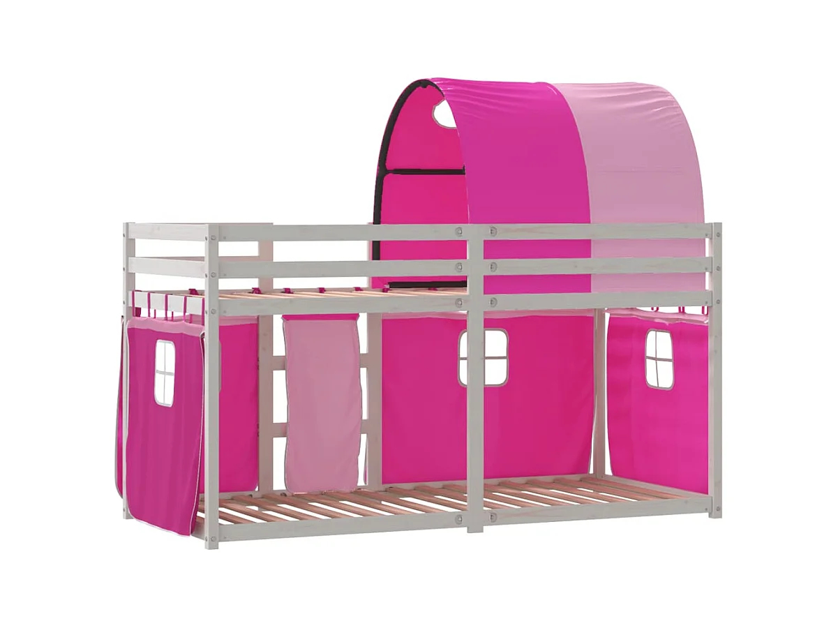 Stapelbed met gordijnen 80x200 cm grenenhout roze