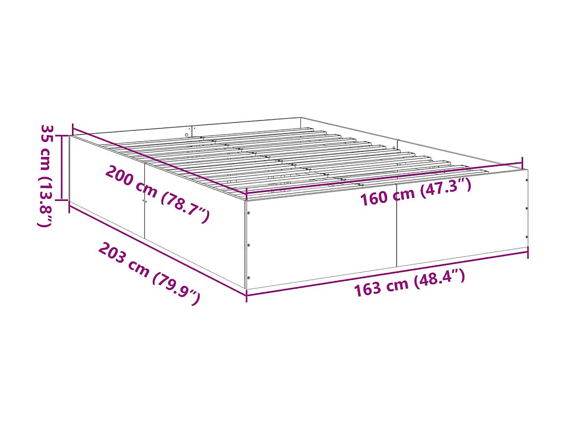 Bedframe bewerkt hout wit 160x200 cm