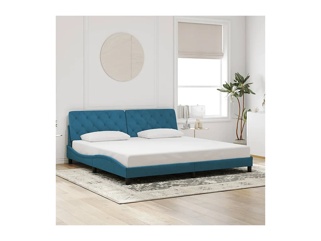 Estrutura de cama c/ cabeceira 200x200 cm veludo azul