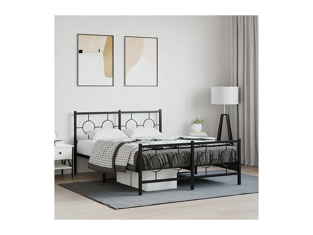Cadre de lit métal sans matelas avec pied de lit noir 140x200cm