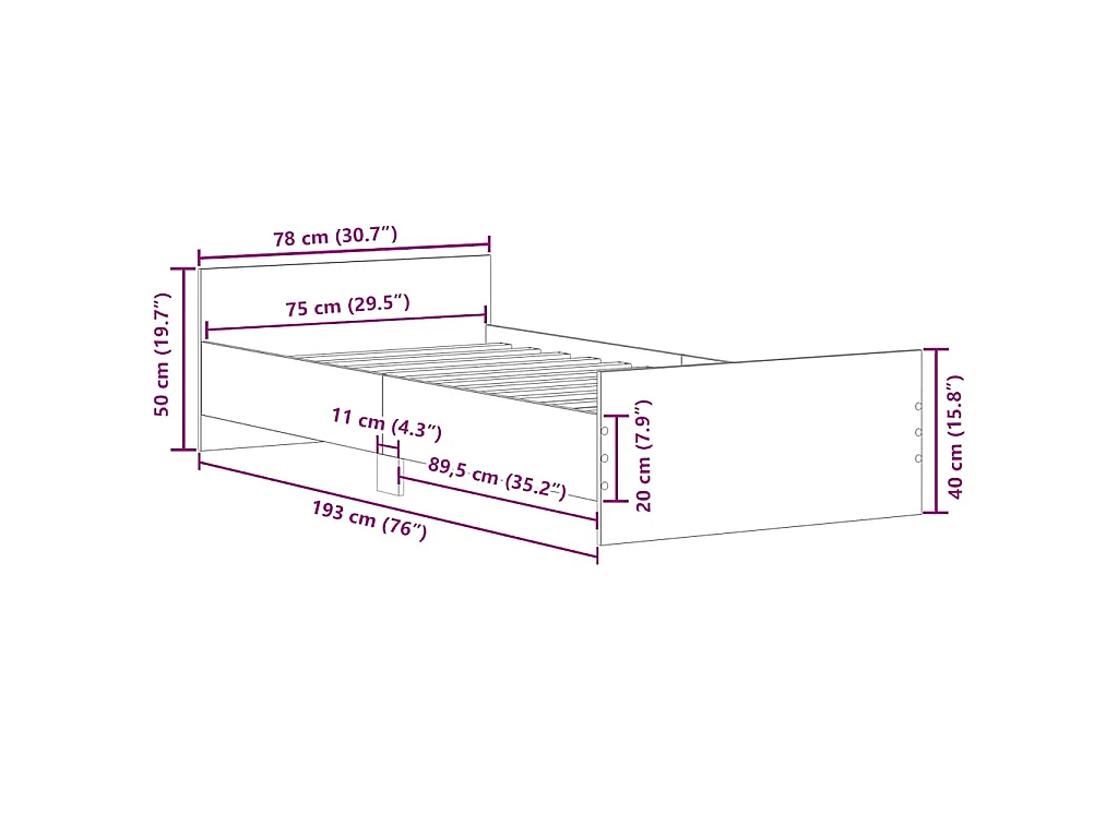 Cadre de lit sans matelas chêne fumé 75x190cm bois d'ingénierie