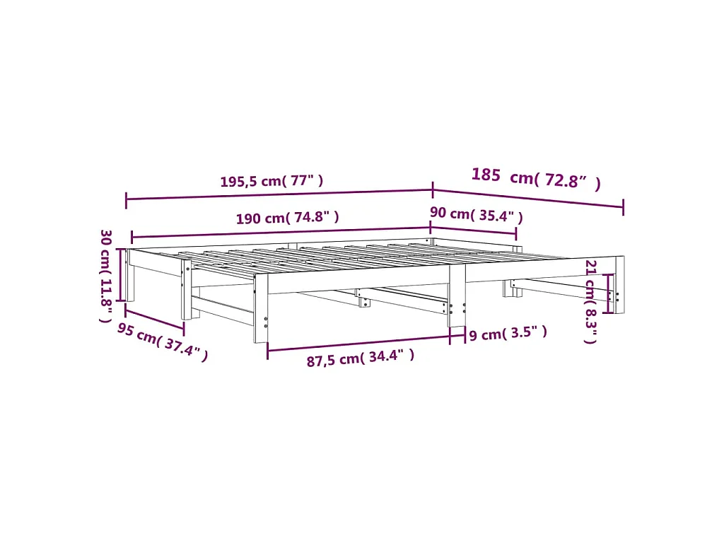 Divano con Letto Estraibile Marrone Cera 90x190cm Massello Pino
