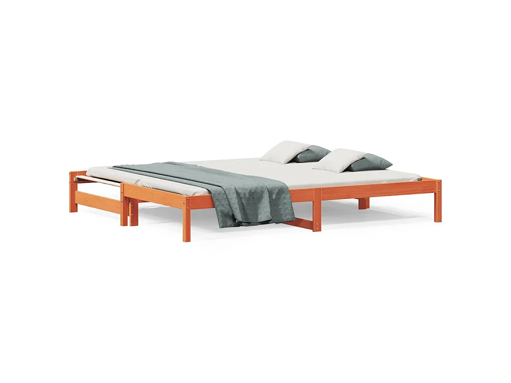 Divano con Letto Estraibile Marrone Cera 90x190cm Massello Pino