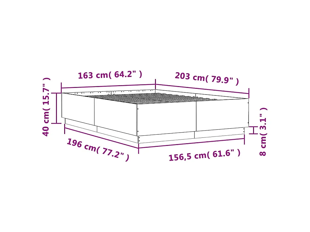 Bettgestell mit LED Sonoma-Eiche 160x200 cm Holzwerkstoff