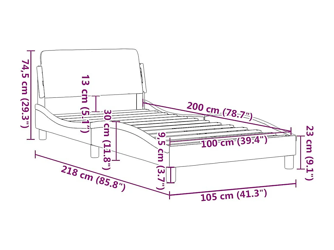 Cadre de lit Dover gris clair 100x200 cm tissu