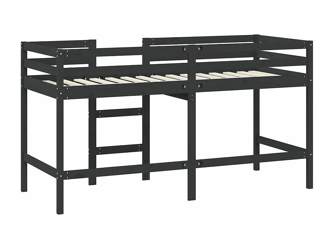 Cama alta p/ criança c/ escada 80x200 cm pinho maciço preto
