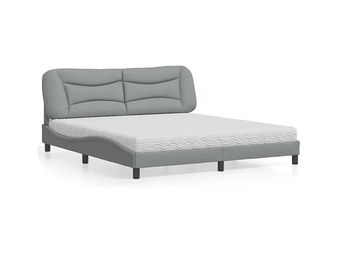 Lit avec matelas gris clair 180x200 cm tissu