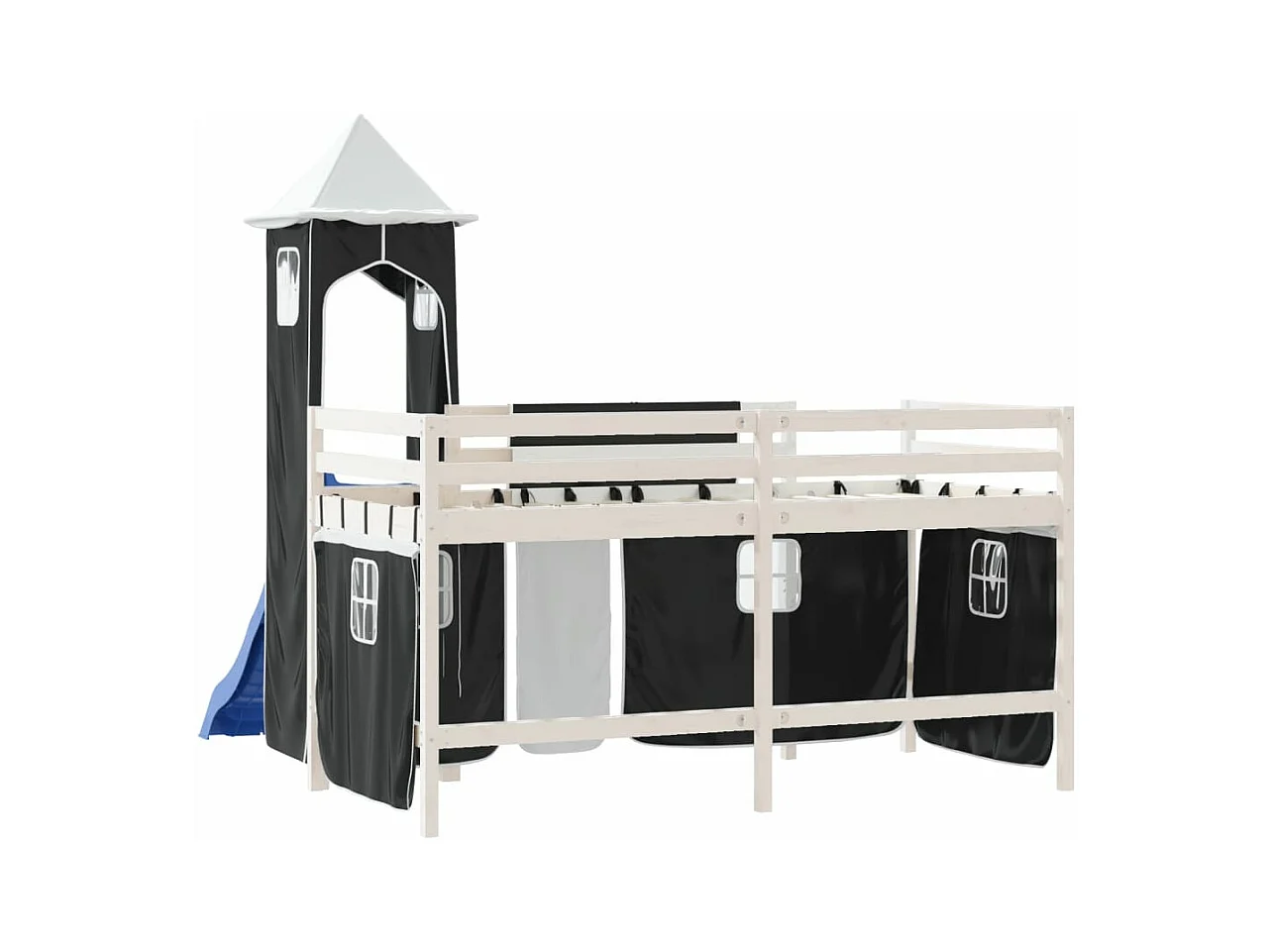Kinderhochbett mit Turm Weiß & Schwarz 80x200 cm Kiefernholz