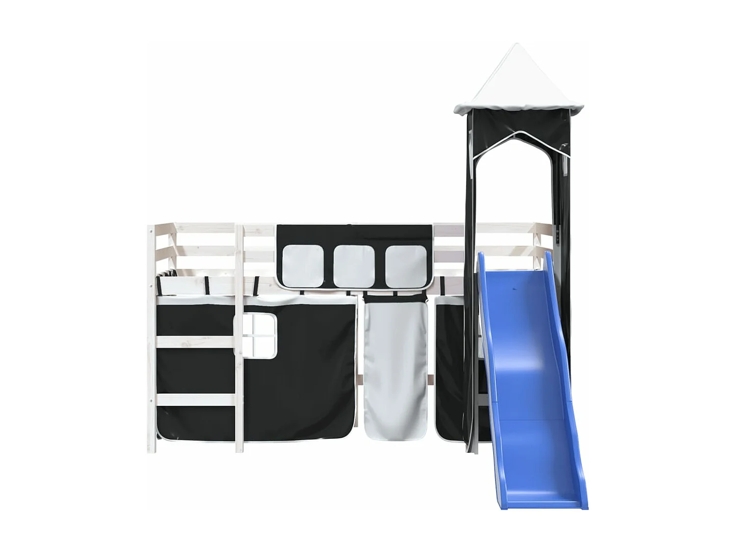 Lit mezzanine enfants et tour sans matelas blanc noir 80x200cm