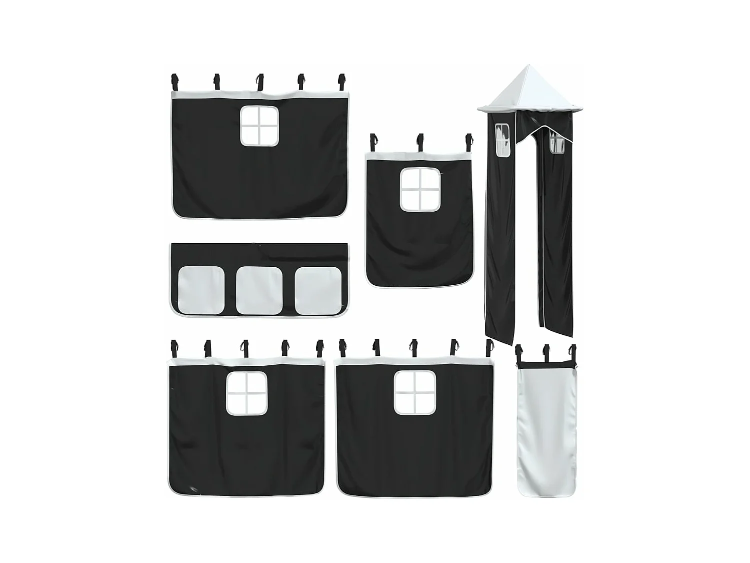 Lit mezzanine enfants et tour sans matelas blanc noir 80x200cm