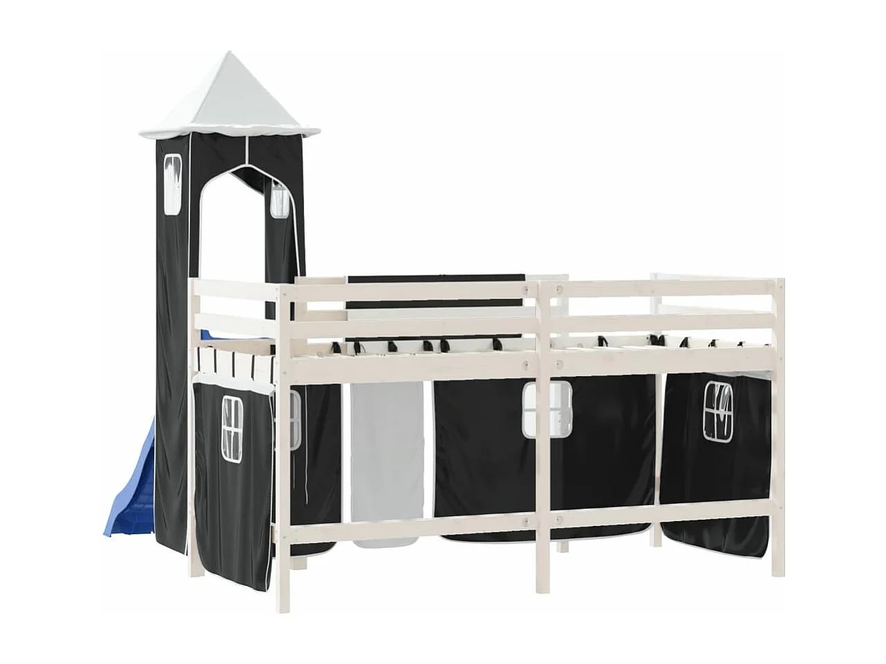 Lit mezzanine enfants et tour sans matelas blanc noir 80x200cm