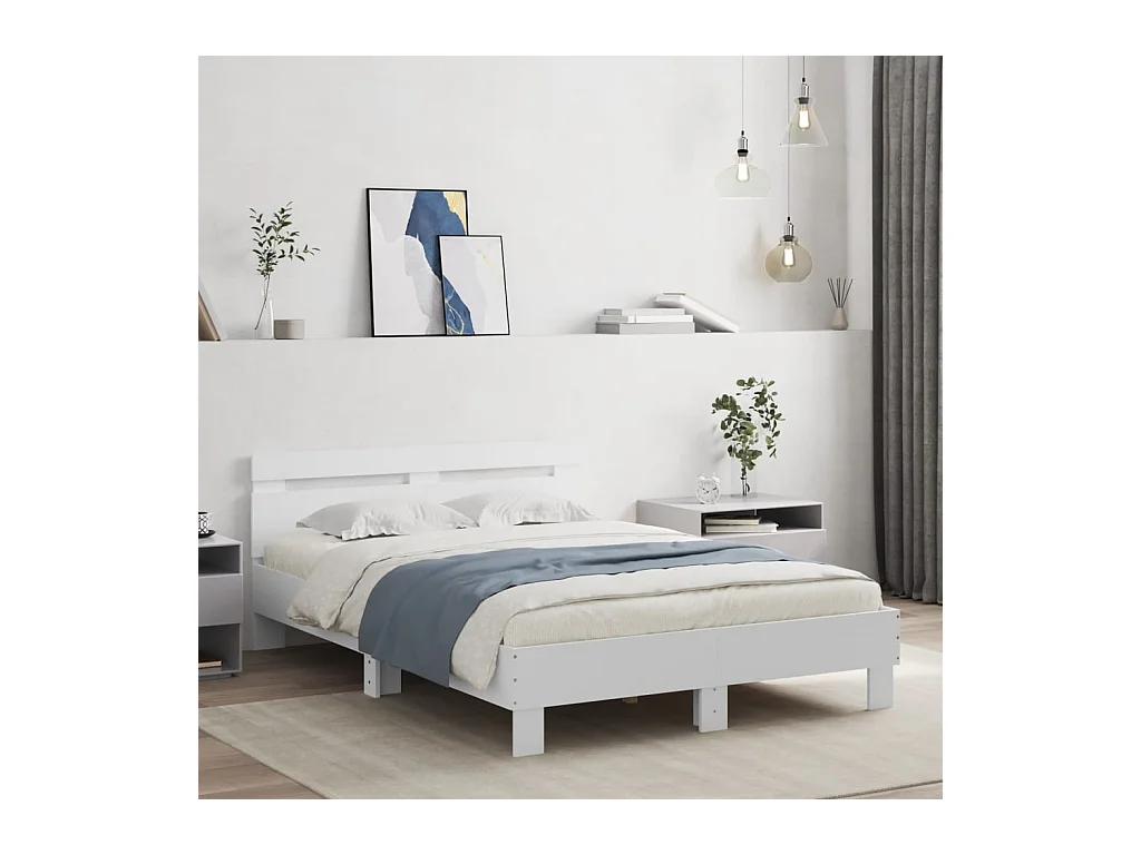 Cadre de lit avec LED sans matelas blanc 120x190 cm