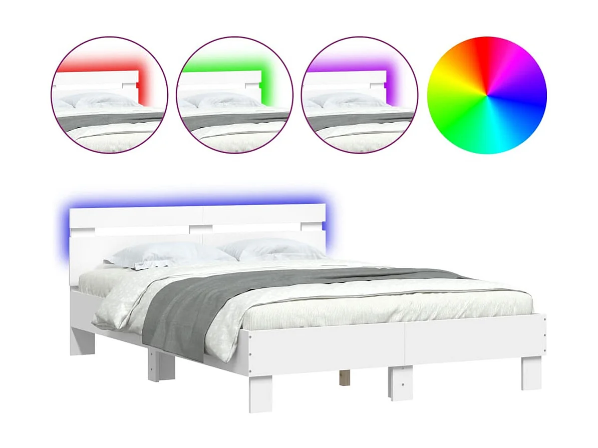 Bedframe met hoofdeinde en LED wit 120x190 cm