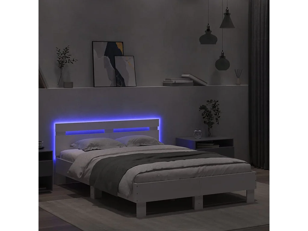 Bedframe met hoofdeinde en LED wit 120x190 cm