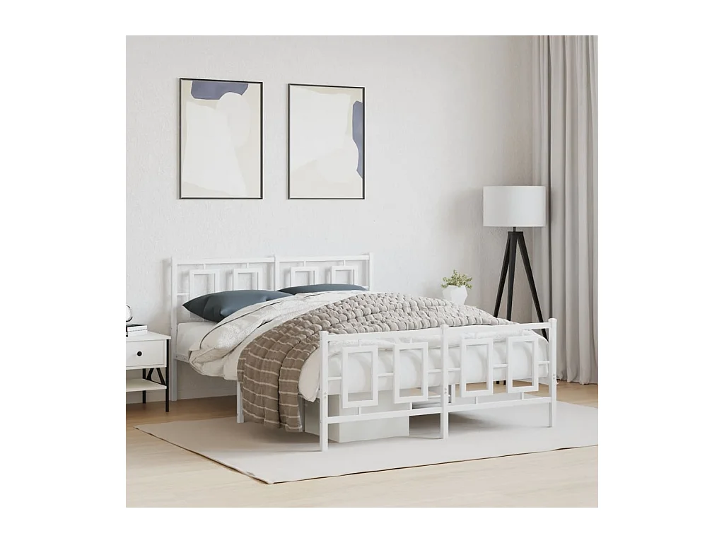 Cadre de lit métal sans matelas et pied de lit blanc 140x200 cm