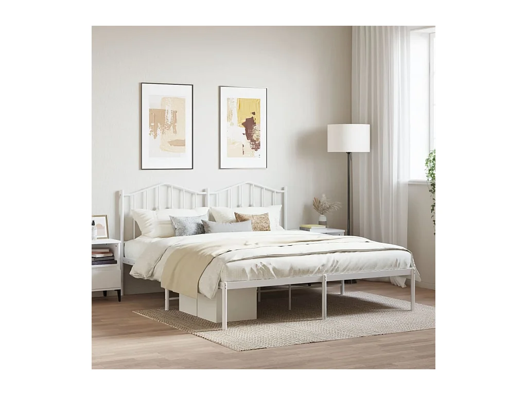 Cadre de lit métal sans matelas et tête de lit blanc 160x200 cm
