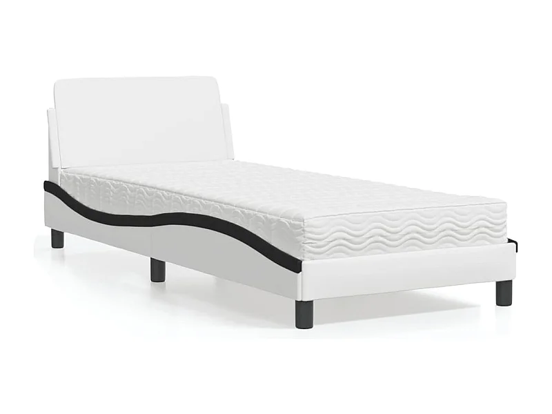 Lit avec matelas Dover blanc et noir 90x190 cm similicuir