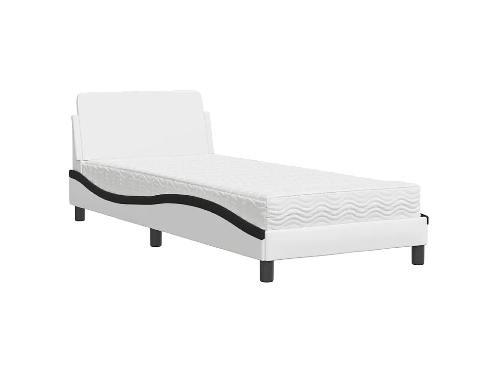 Bett mit Matratze "Dover" Weiß und Schwarz 90x190 cm Kunstleder