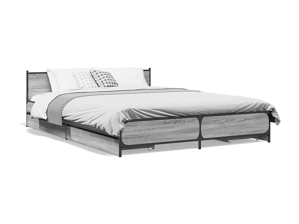 Estrutura de cama c/ gavetas derivados madeira cinza sonoma