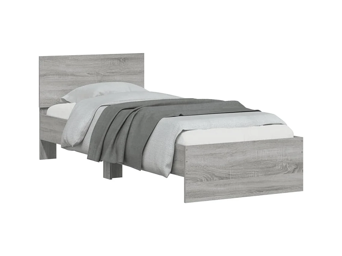Bettgestell mit Kopfteil und LED-Leuchten Grau Sonoma 90x190 cm