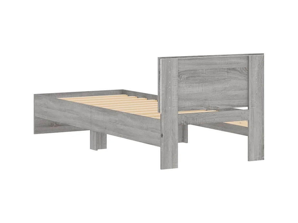 Bettgestell mit Kopfteil und LED-Leuchten Grau Sonoma 90x190 cm