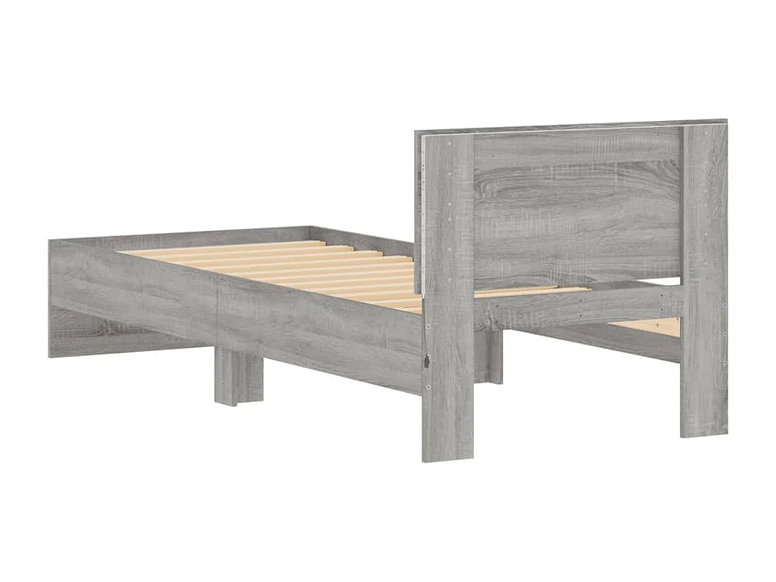 Bettgestell mit Kopfteil und LED-Leuchten Grau Sonoma 90x190 cm