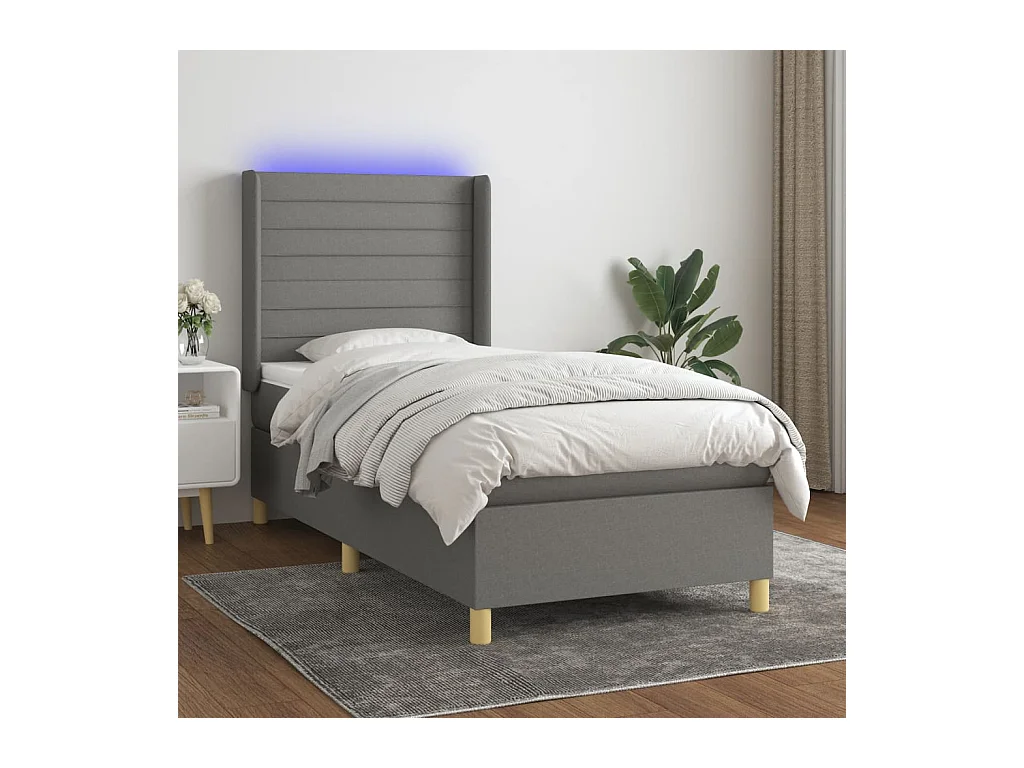 Sommier à lattes de lit matelas LED Gris foncé 90x190cm Tissu
