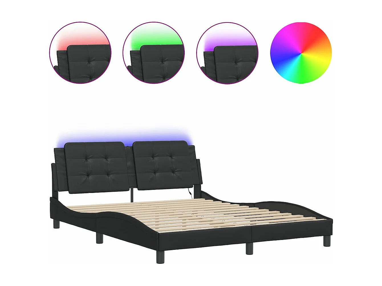 Cadre de lit avec LED sans matelas Zadar noir 160x200 cm