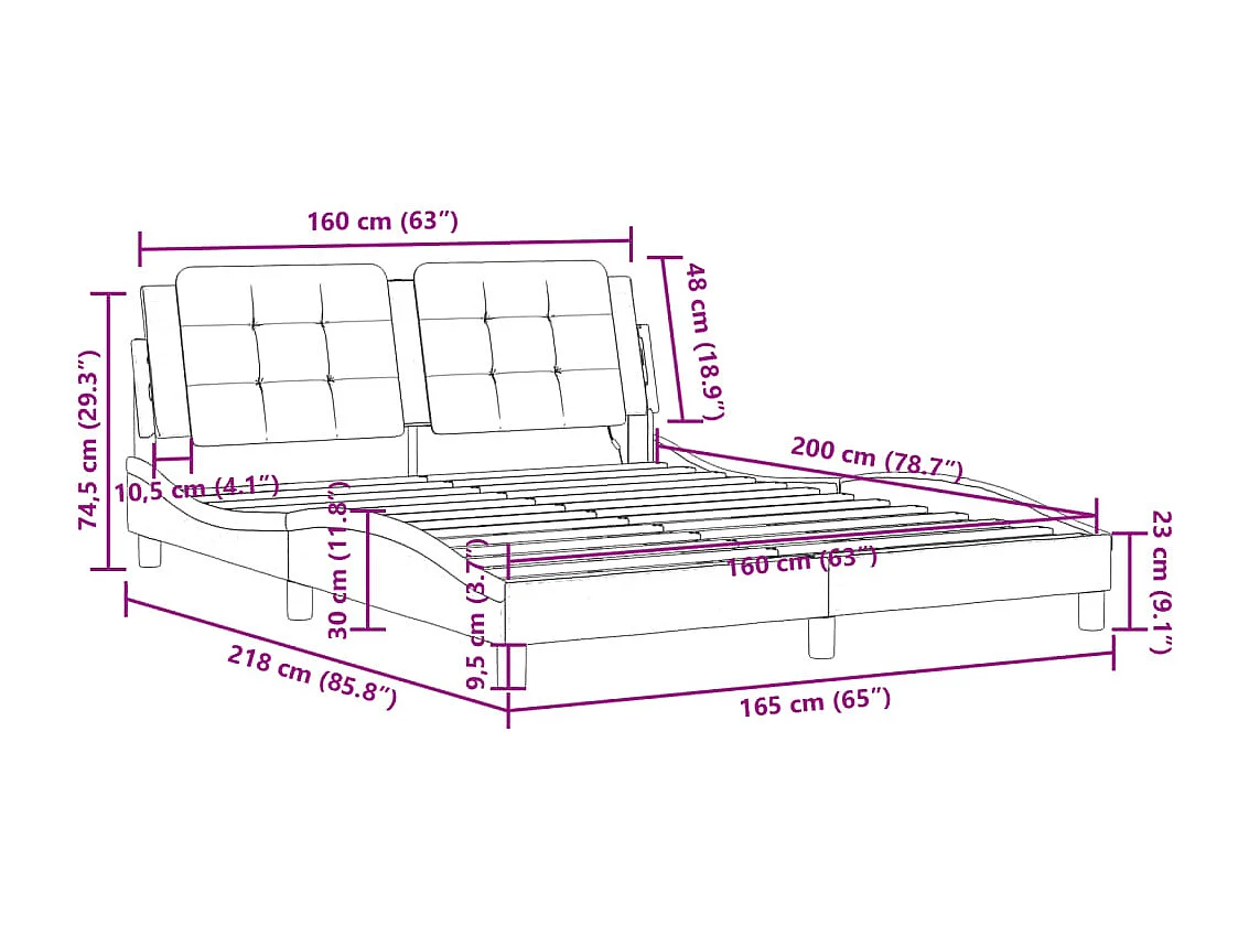 Cadre de lit avec LED sans matelas Zadar noir 160x200 cm