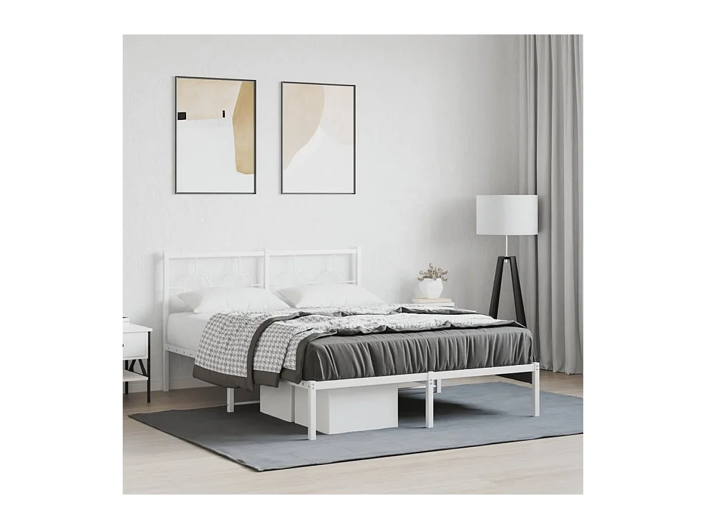 Bedframe met hoofdbord metaal wit 135x190 cm