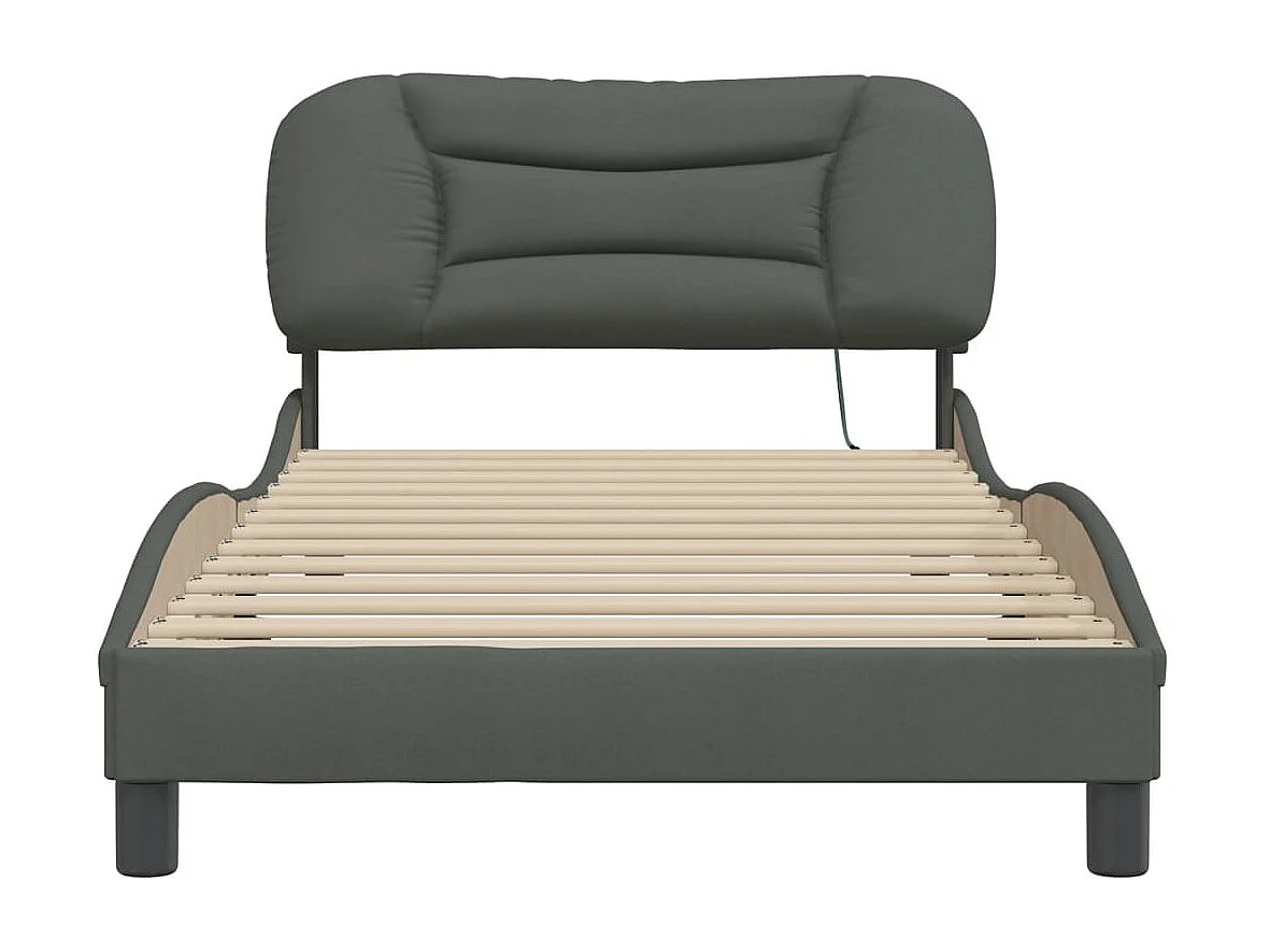 Cadre de lit avec LED sans matelas Hvar gris foncé 100x200 cm tissu
