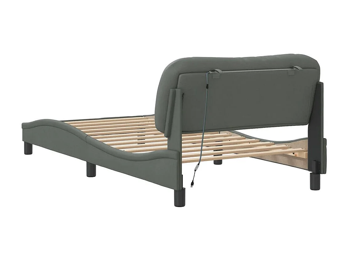 Cadre de lit avec LED sans matelas Hvar gris foncé 100x200 cm tissu