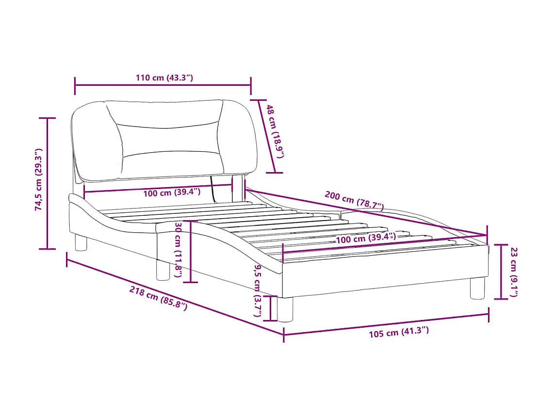 Bedframe met LED zonder matras "Hvar" 100x200 cm stof donkergrijs